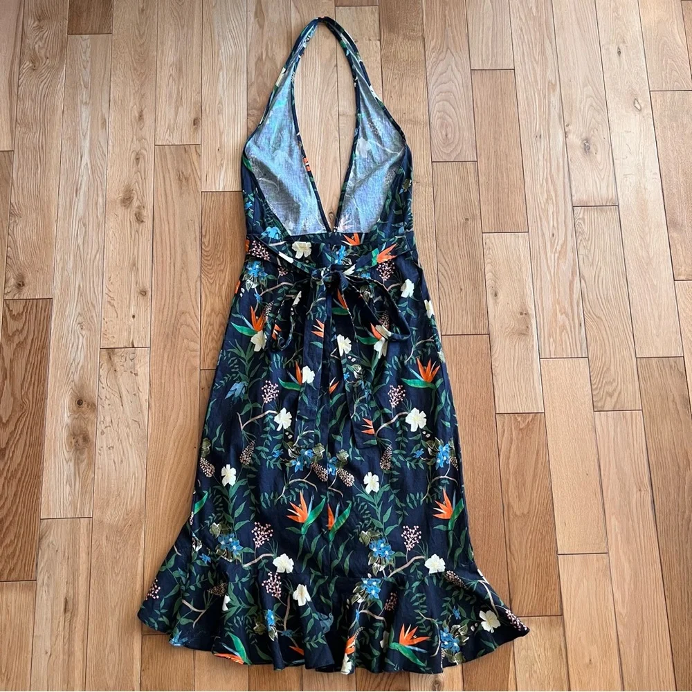 LPA Revolve Tropical Paradise Printed Linen Halter High Low Ruffle Dress Size S - Picture 7 of 9